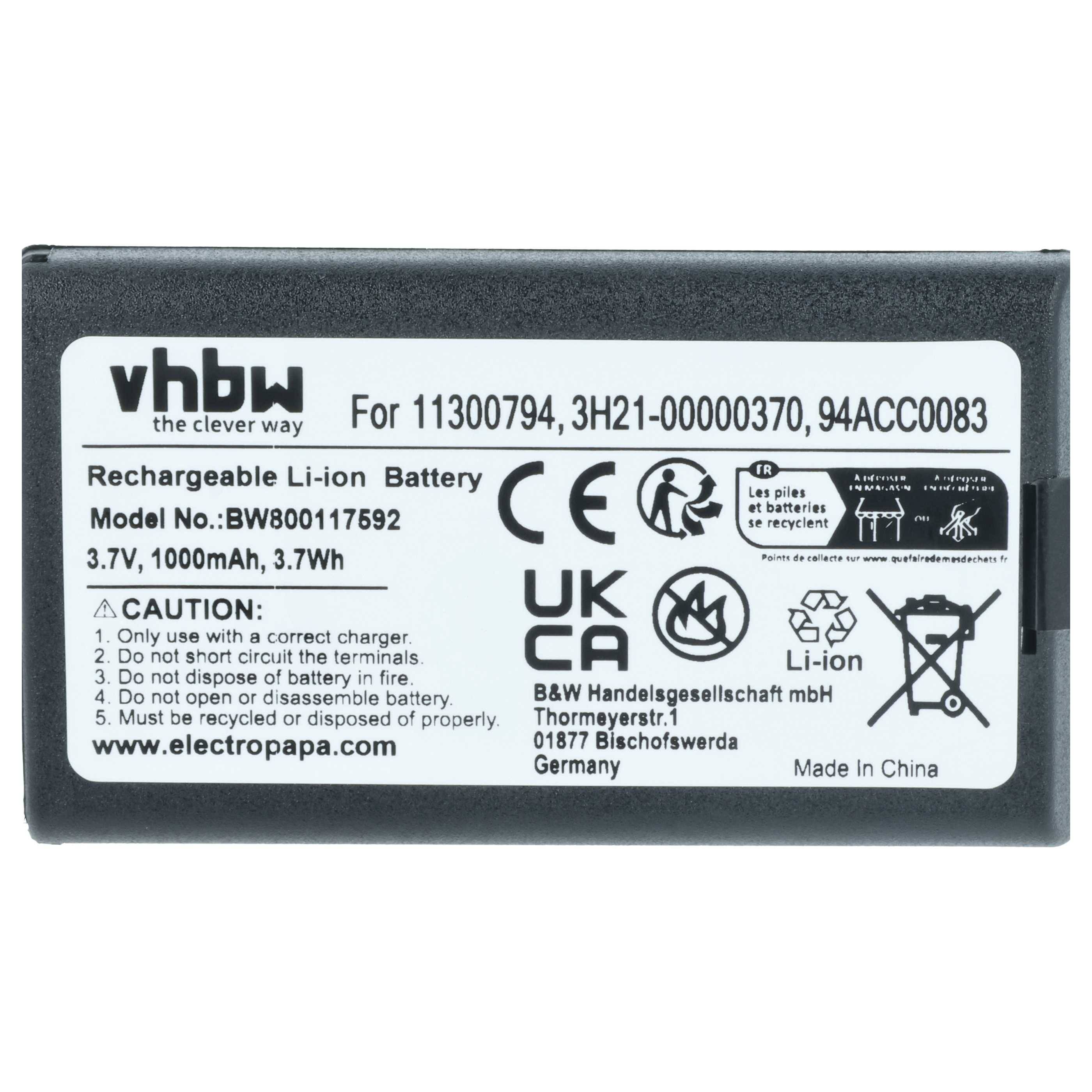 vhbw 2x Akku Ersatz für Datalogic BP07-000110 | 94ACC1368, BP08-000600, BP08-00011A für Barcodescanner POS (1000 mAh, 3-3
