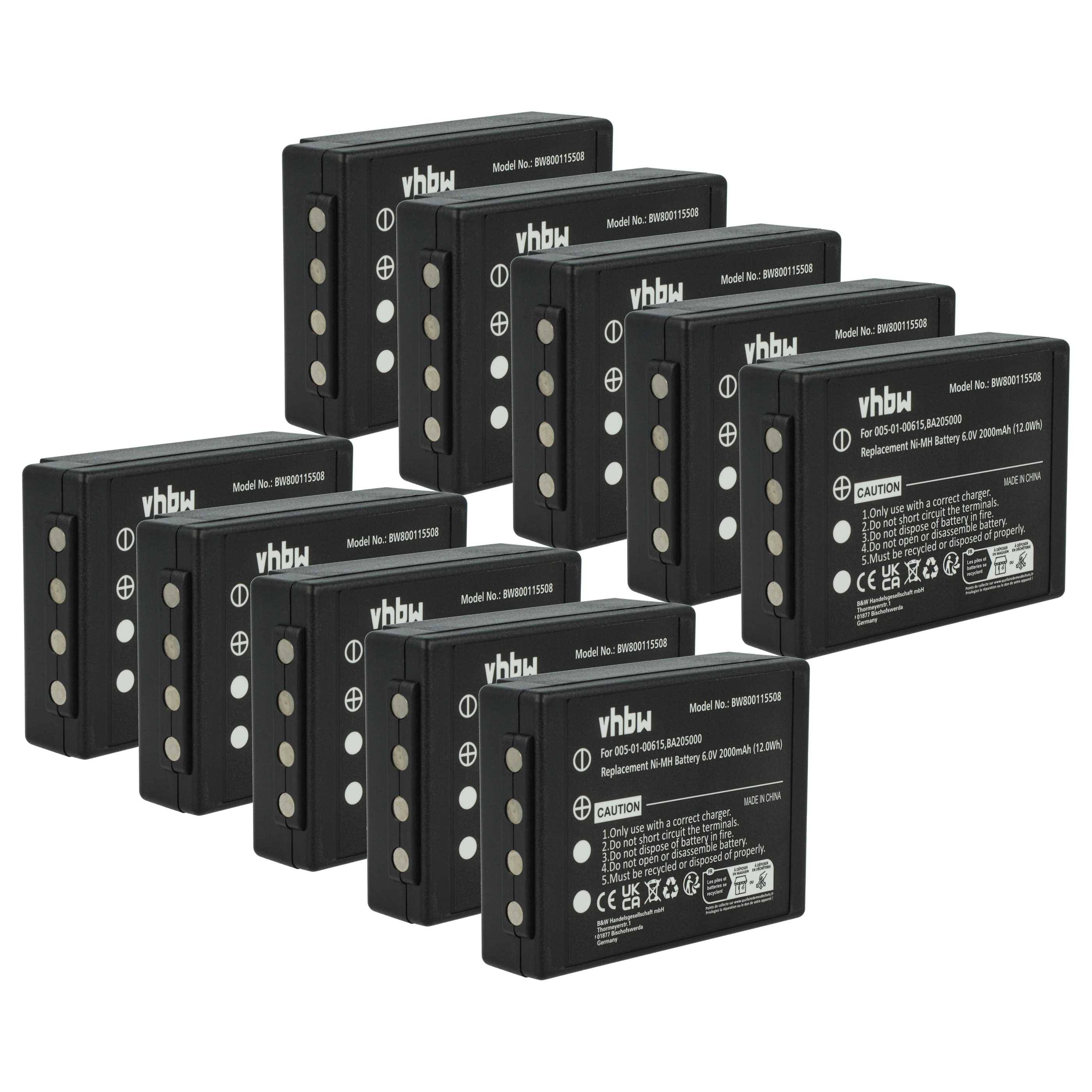 vhbw 10x Akku kompatibel mit HBC Spectrum A | 1, B, 2 Industrie-Funkfernsteuerung Fernbedienung (2000 mAh, 6 V, NiMH) --0