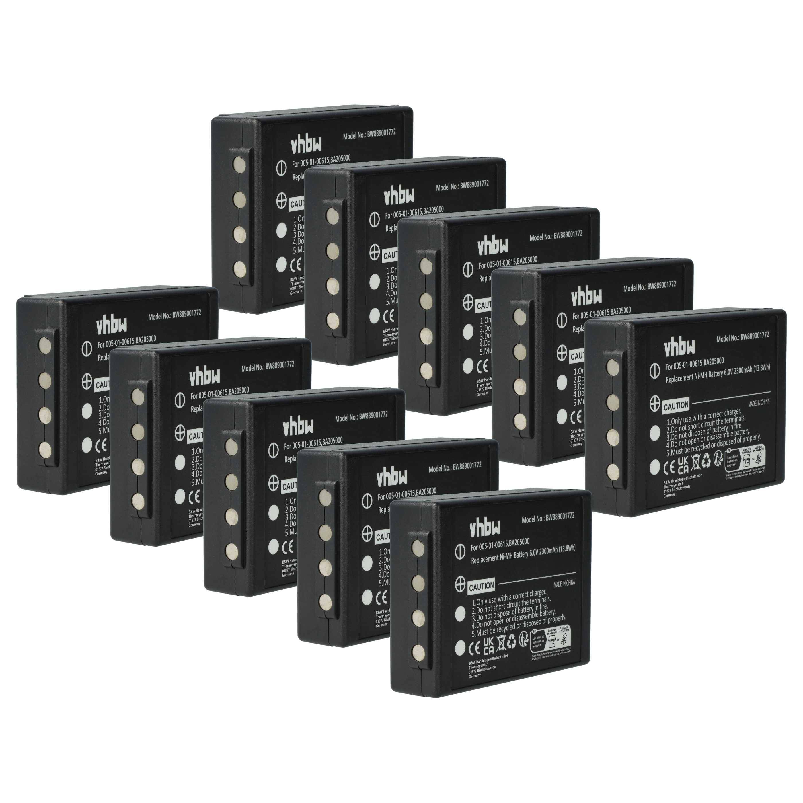 vhbw 10x Akku kompatibel mit HBC Linus 6 | 4 Industrie-Funkfernsteuerung Fernbedienung (2300 mAh, 6 V, NiMH) - Schwarz-0