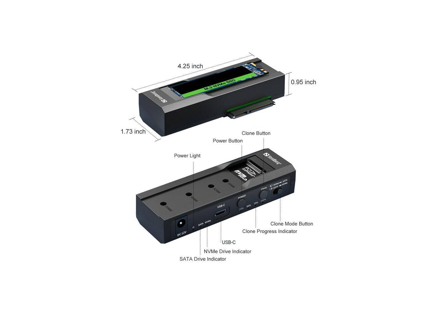 USB 3.2 Cloner and Dock for M2 + NVMe + SATA-5