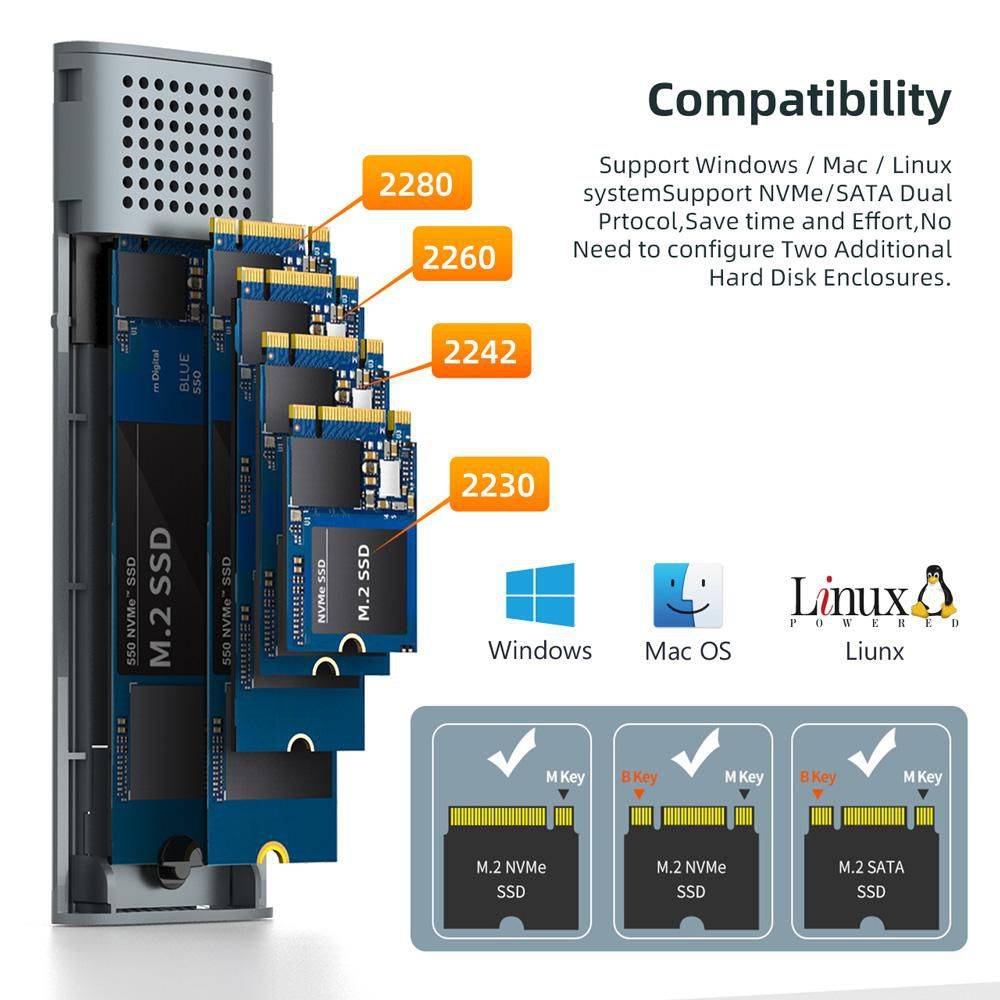 CoreParts USB3.2 Type-C Tool Free Enclosure for M.2 PCIe-2