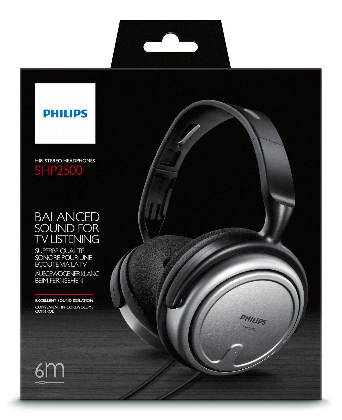 Philips SHP2500 Over Ear Kopfhörer kabelgebunden Schwarz, Silber Lautstärkeregelung TV-1