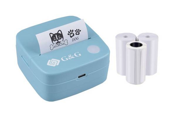 G&G Mini Thermodrucker GA-SD001BL hellblau - inkl. 4 Rollen Multimedia-Technik