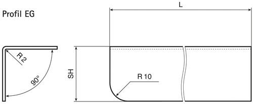 Eckschutzwinkel L.1500mm Schenkelhöhe 20x20mm VA 1.4301 geb.Korn 240-4