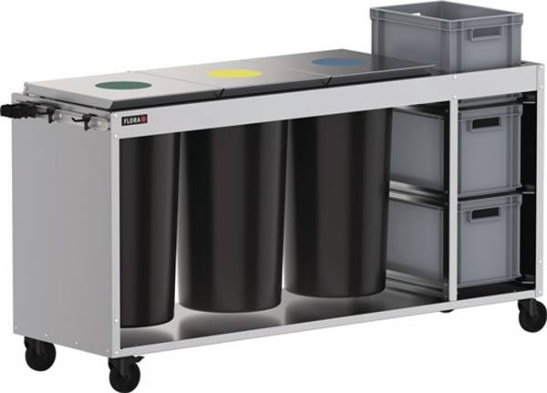Reinigungswagen 3 Tonnen á 60l,3 Kisten STA FLORA