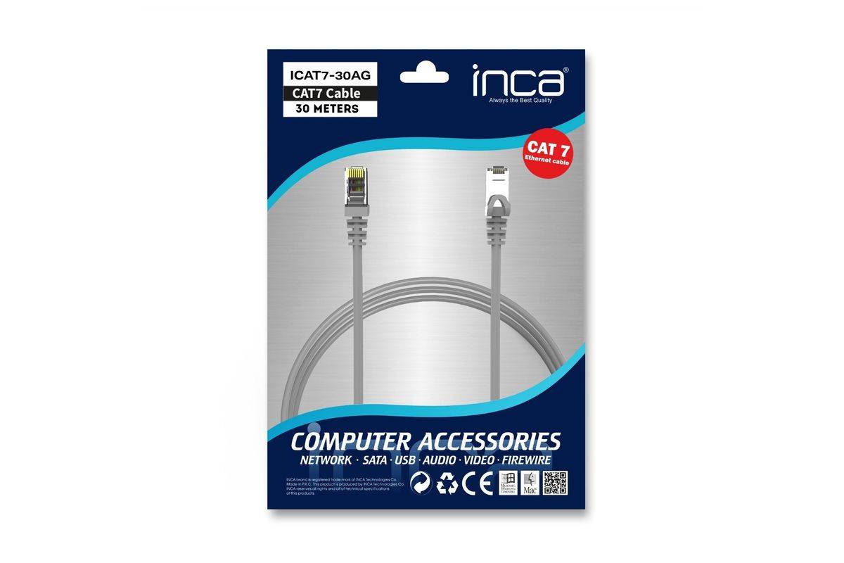 INCA Ethernetkabel 23AWG Cat7 S/FTP1 10Gbit grau ICAT7-30AG - Kabel - Netzwerk-1