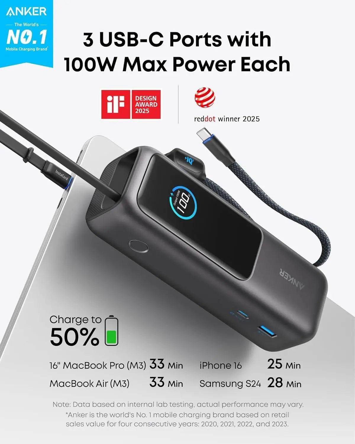 ANKER PowerBank 25.000mAh 165W black Telekommunikation, UCC & Wearables Smartphone Zubehör &-2