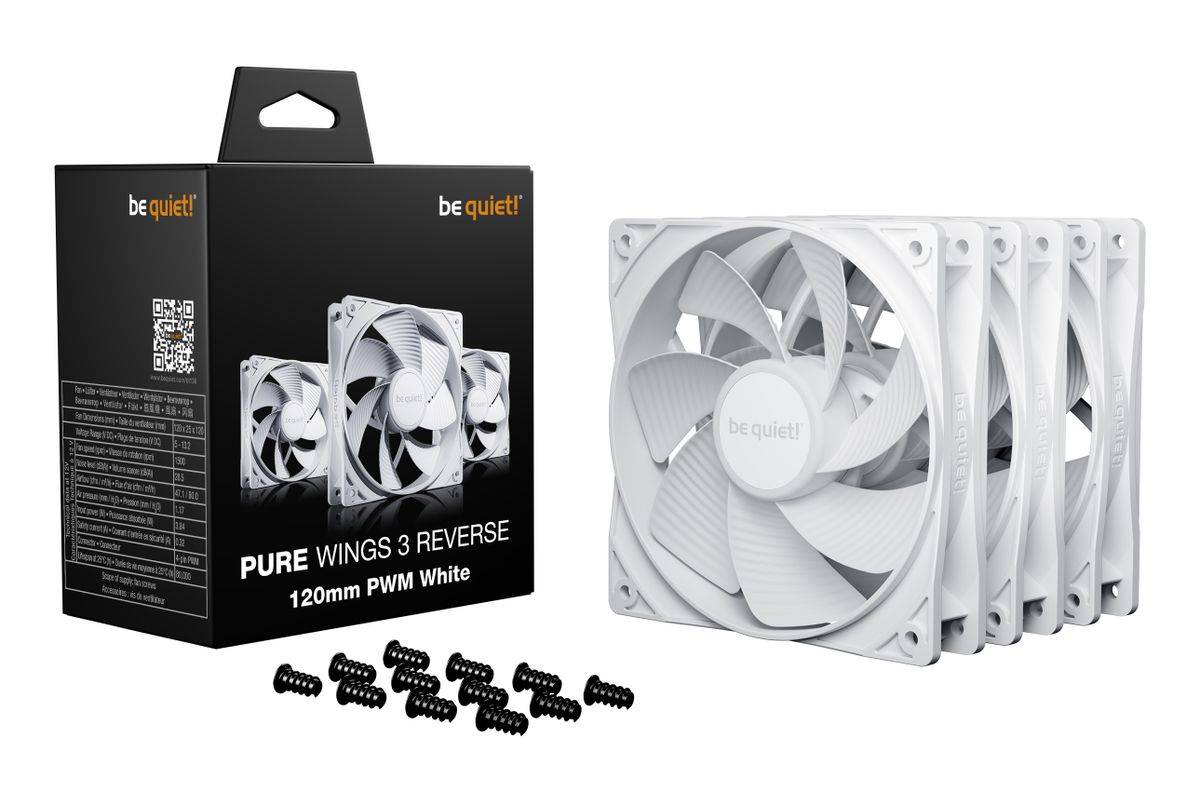 be quiet! Pure Wings 3 120 mm PWM Reverse Triple Pack White, Ventilator, 12 cm, 1500 RPM, 80 m³/h, Weiß-1