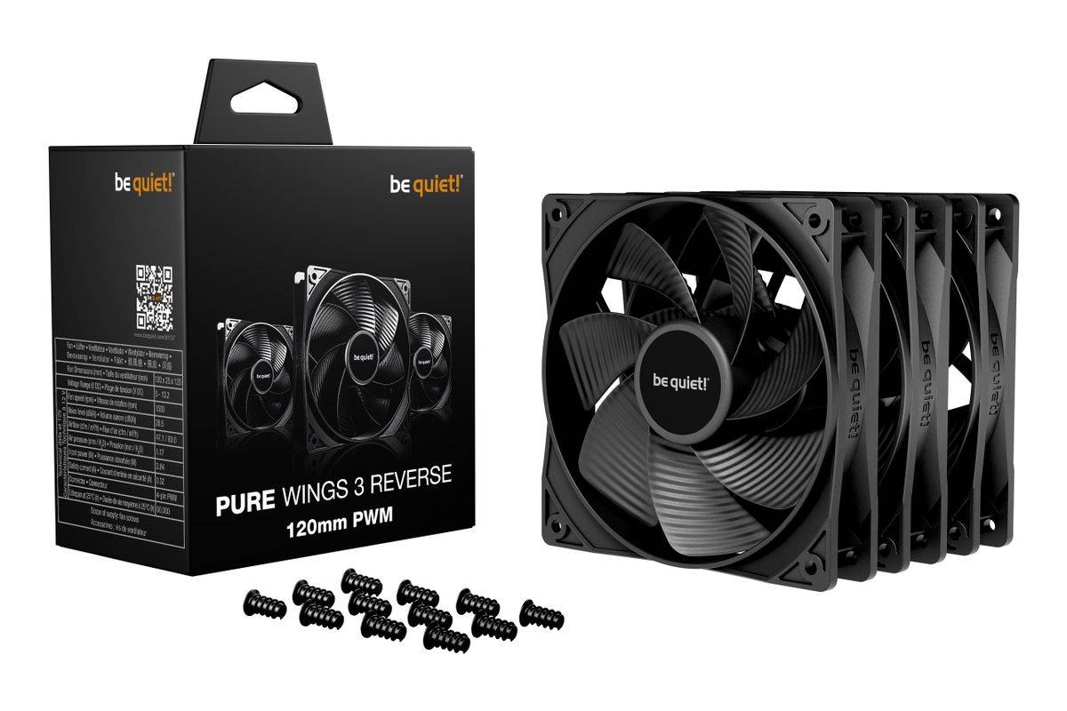 be quiet! Pure Wings 3 120 mm PWM Reverse Triple Pack Black, Ventilator, 12 cm, 1500 RPM, 80 m³/h, Schwarz-1