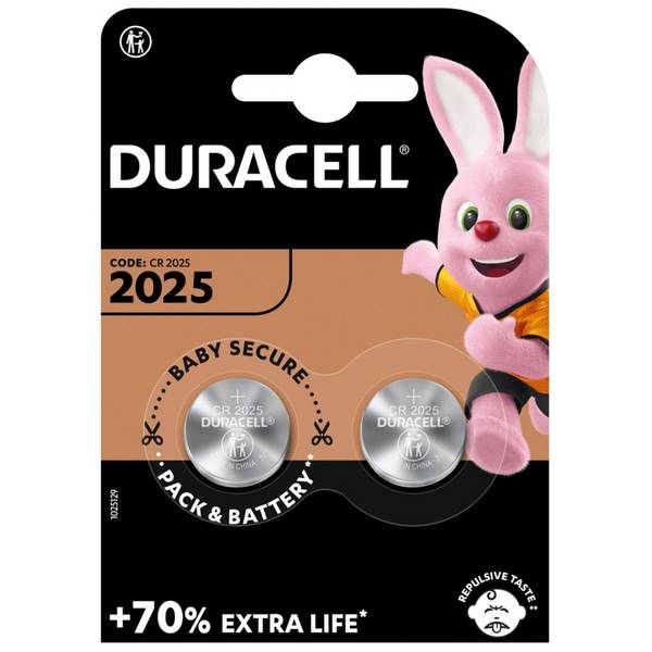 Hückmann Knopfzelle Lithium 3V CR2025 Duracell D2025-B2 (Bli.2) 3 V, 126 mAh, 2,5 mm, 20 8 g