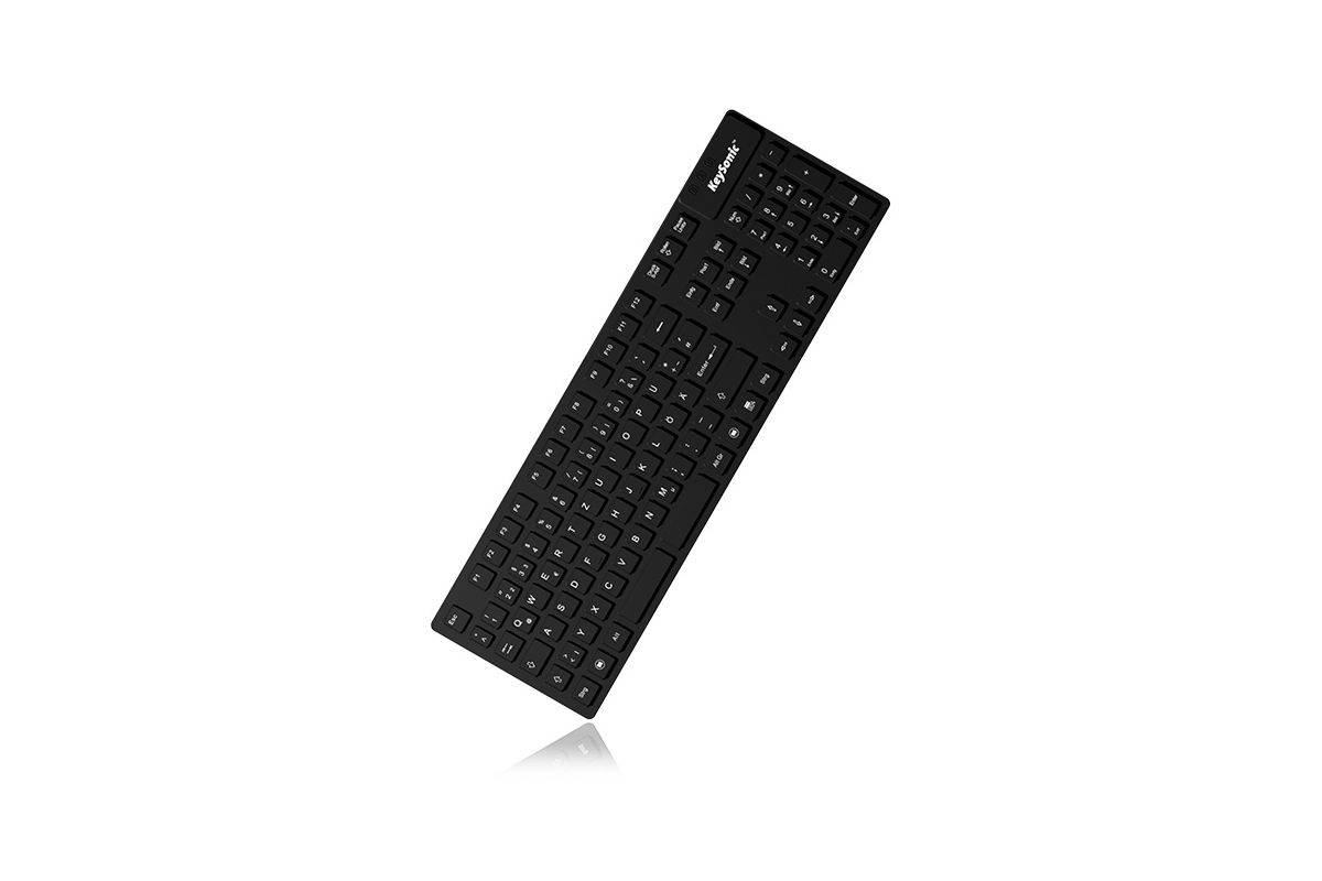 Keysonic KSK-8030 IN (CH) USB Tastatur Schweiz, QWERTZ Schwarz Silikonmembran vollversiegelt IP68, Wasserfest (IPX7)-1
