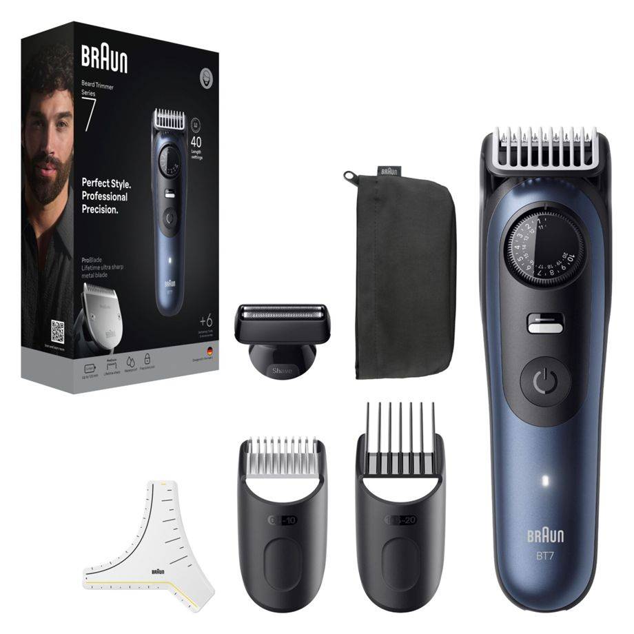 Braun BeardTrimmer 7 BT7520, Waschbar, Akku, Schwarz, Blau-1