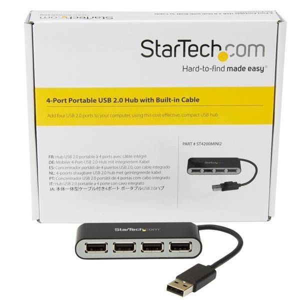 StarTech.com Mobiler 4-Port-USB 2.0-Hub mit integriertem Kabel - Kompakter Mini USB Hub - Hub - 4 x USB 2.0 - Desktop-5