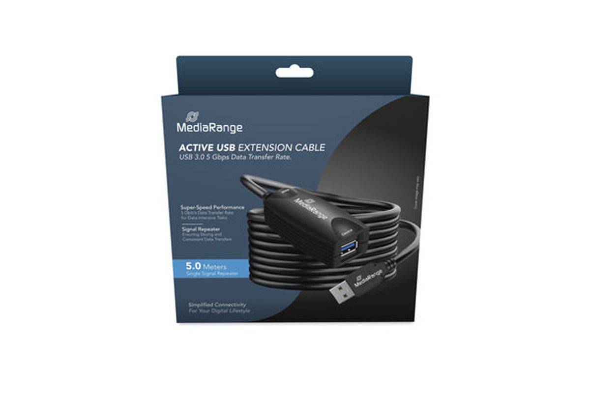 MediaRange Aktives USB-Verlängerungskabel, USB 3.0, 5m, sw Multimedia-Technik USB-Kabel-1