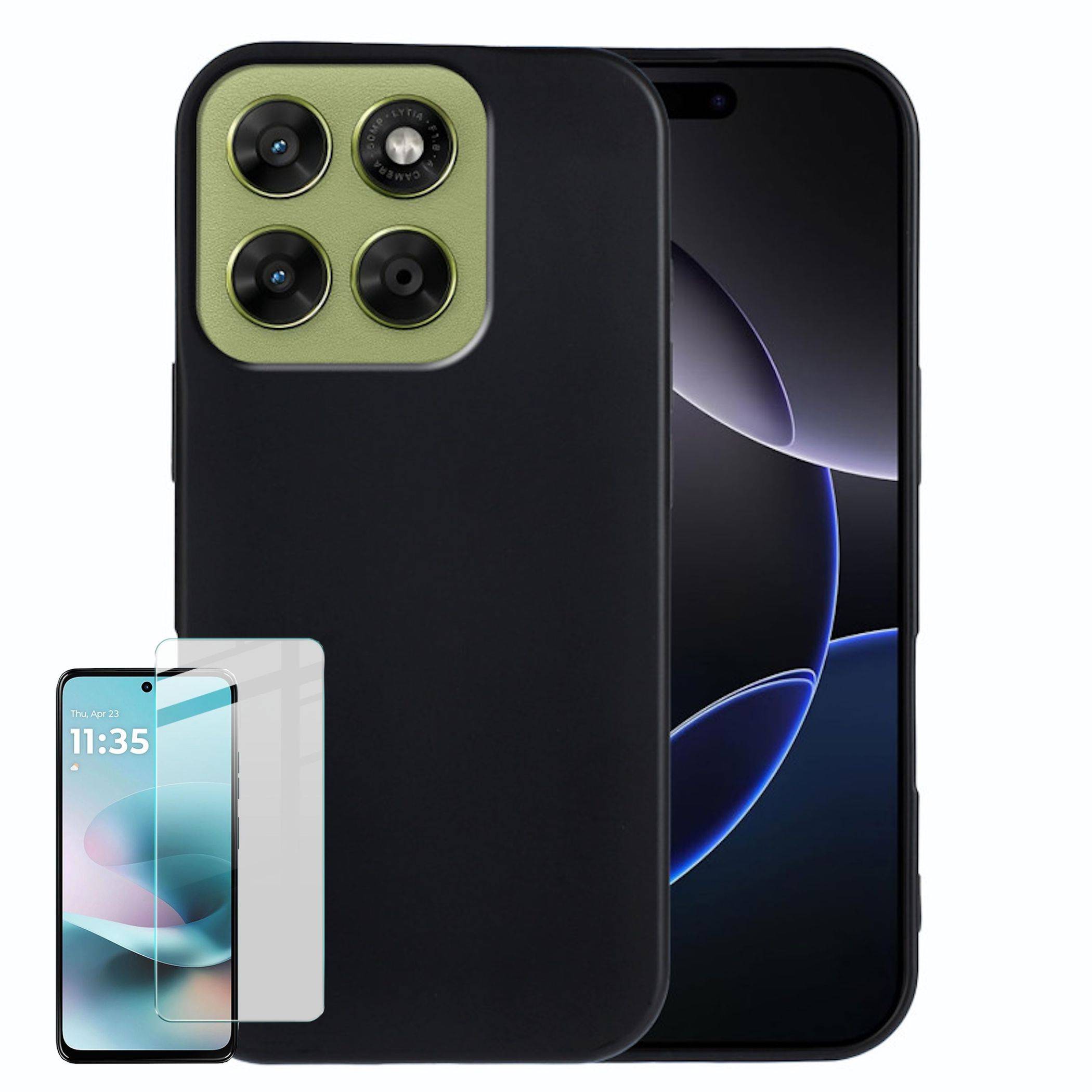 Handy Hülle + 9H Schutzglas für Motorola Moto G67 / Moto G77 TPU Set Schwarz-0