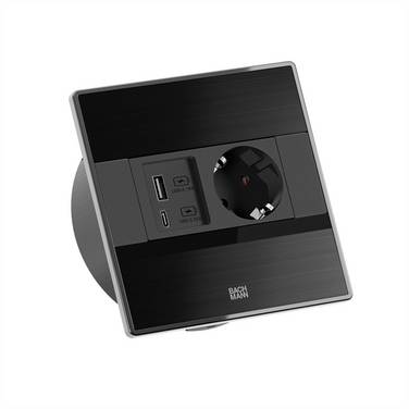 BACHMANN SENSE schwarz 1x CEE7/3, 1x USB A/C L=2,0m AEH