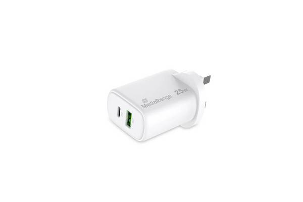 MEDIARANGE Ladegerät 25W 2-Port 1x USB-A/1x USB-C UK GaN ws