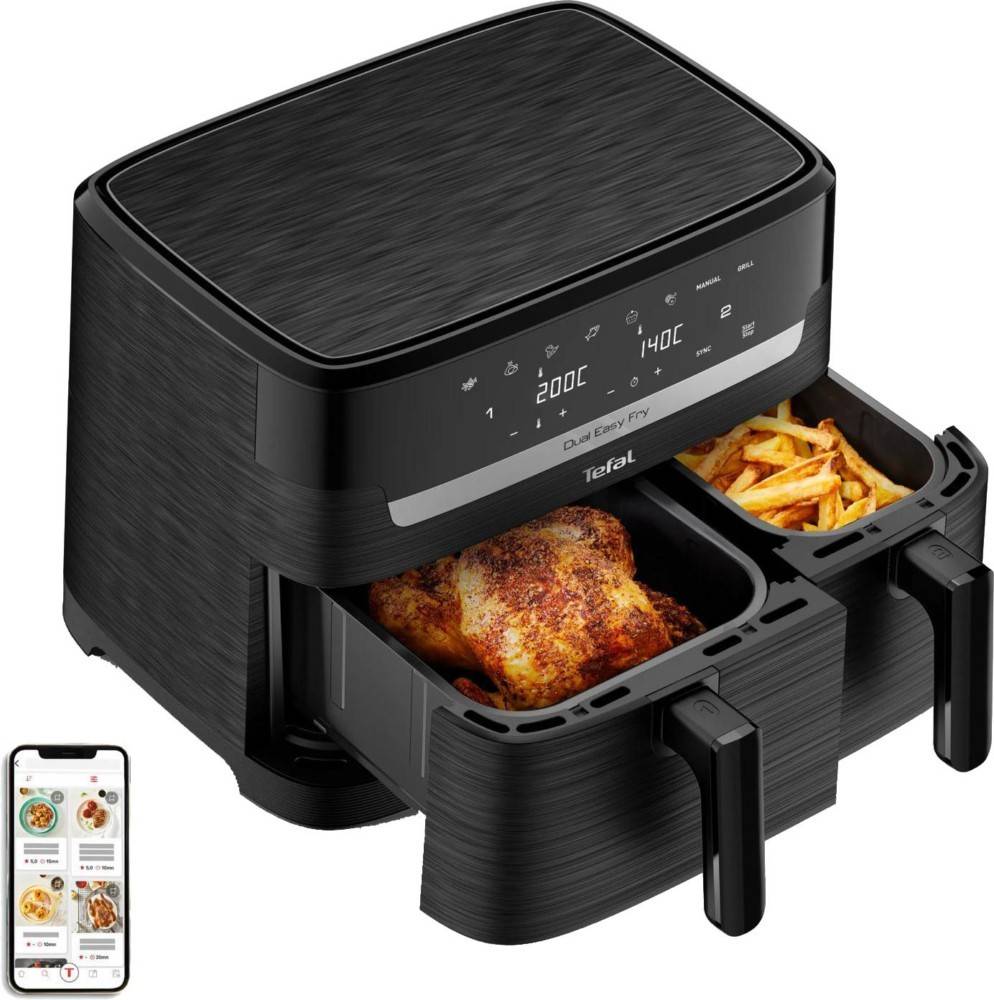 Tefal Easy Fry EY901N, Heißluftfritteuse, 8,3 l, Doppel, Schwarz, Berührung, Eigenständig-0