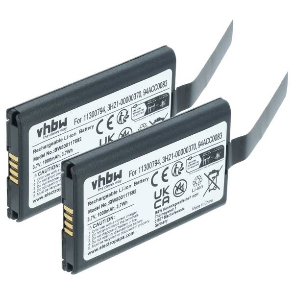 vhbw 2x Akku Ersatz für Datalogic BP07-000110 | 94ACC1368, BP08-000600, BP08-00011A für Barcodescanner POS (1000 mAh, 3