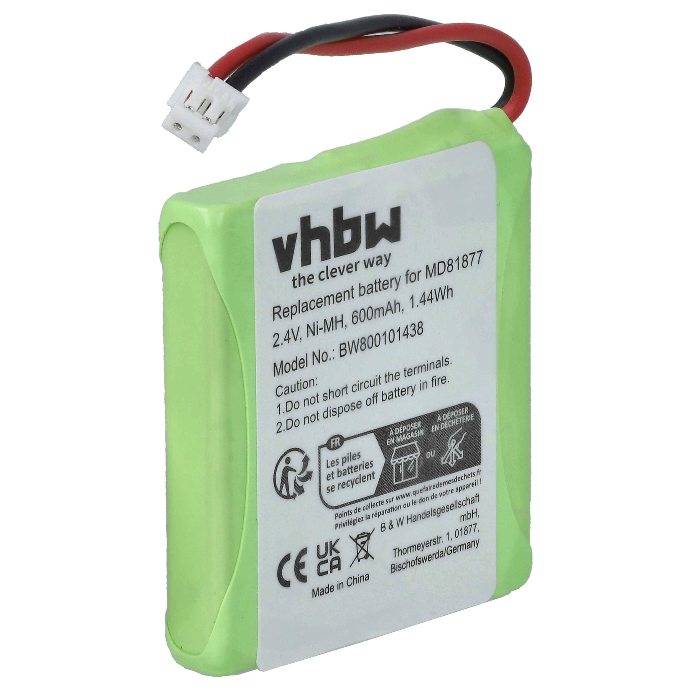 vhbw Akku kompatibel mit Xenios ICB010 | ACB015, ACB010, ICB015 schnurlos Festnetz Telefon (600 mAh, 2,4 V, NiMH)-0