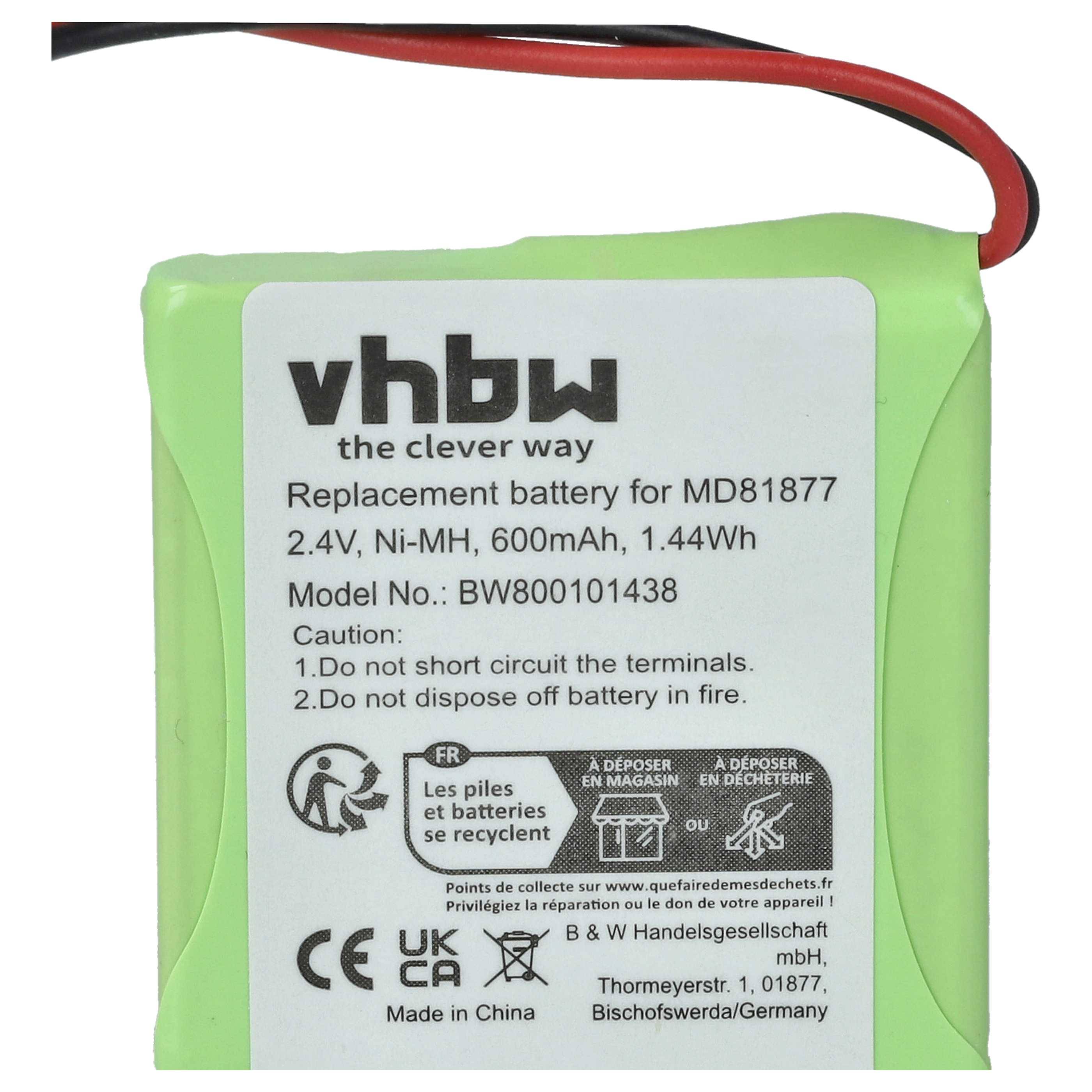 vhbw Akku kompatibel mit Xenios ICB010 | ACB015, ACB010, ICB015 schnurlos Festnetz Telefon (600 mAh, 2,4 V, NiMH)-3