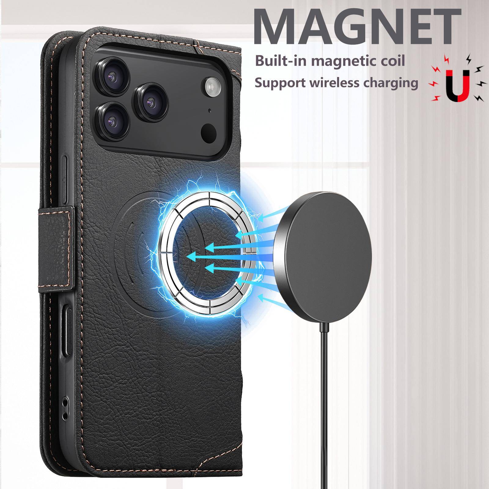 Handy Hülle Klapphülle Apple iPhone 17 Pro Max MagSafe Kartenfach Stand Schwarz-2