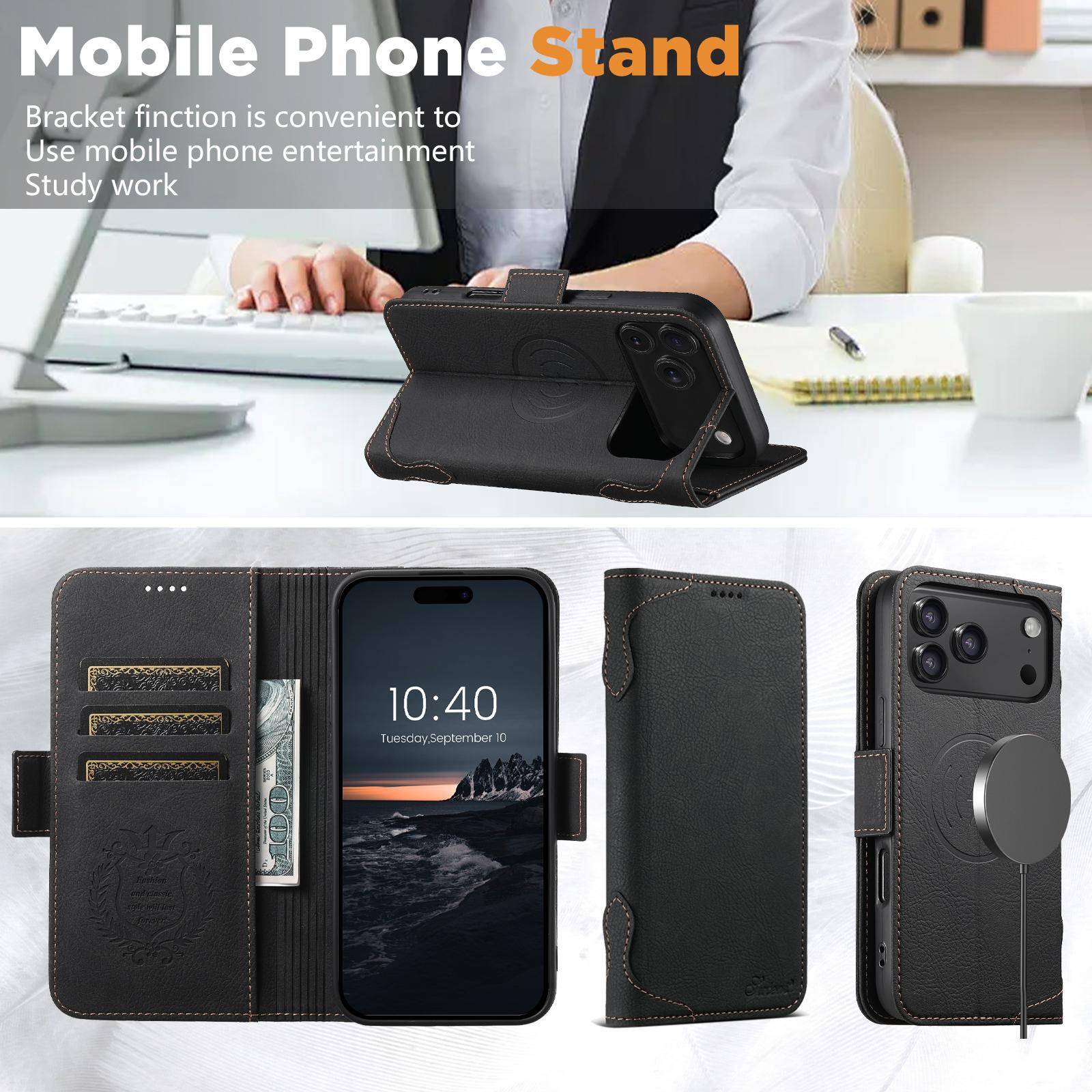 Handy Hülle Klapphülle Apple iPhone 17 Pro Max MagSafe Kartenfach Stand Schwarz-3