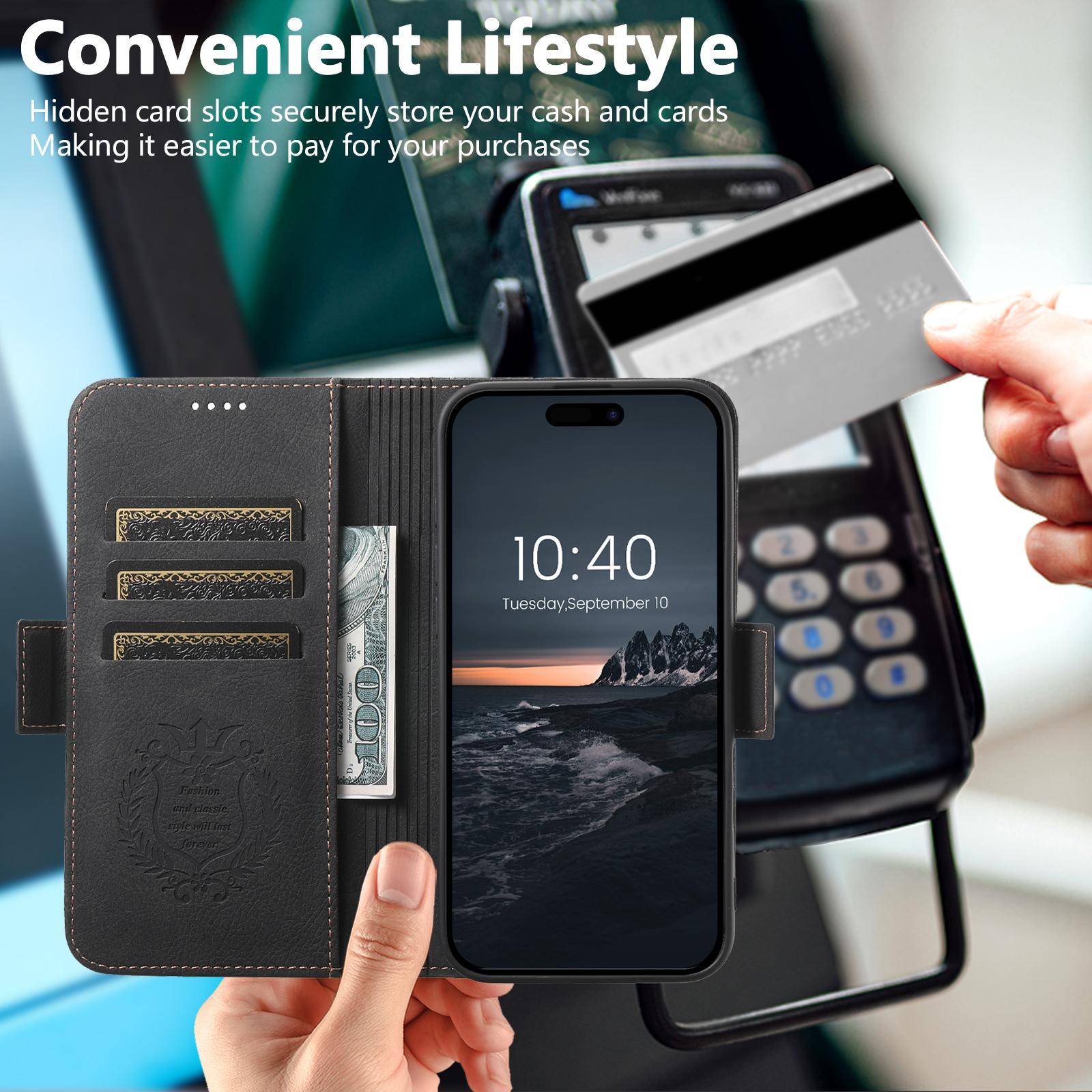 Handy Hülle Klapphülle Apple iPhone 17 Pro Max MagSafe Kartenfach Stand Schwarz-4