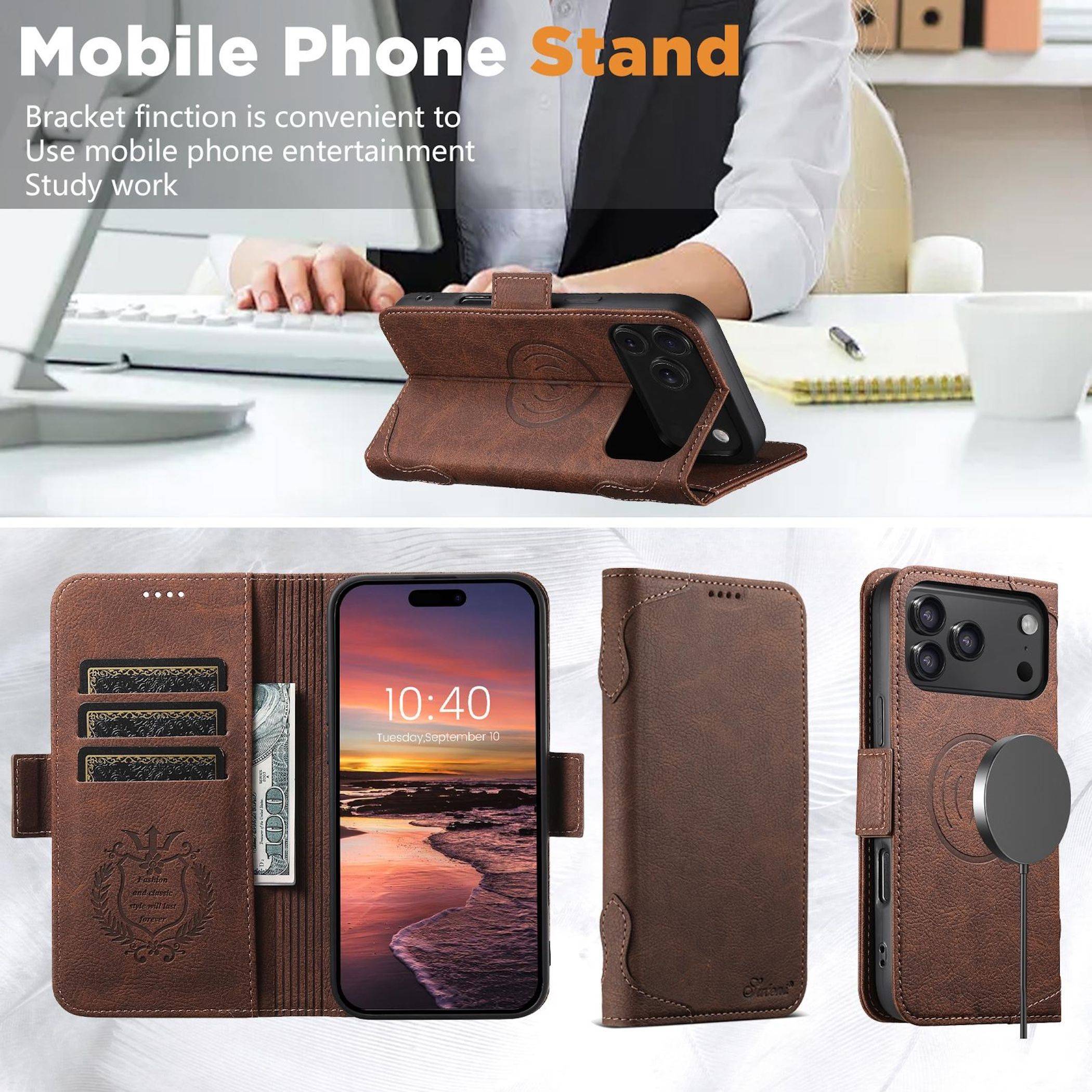 Handy Hülle Klapphülle Apple iPhone 17 Pro Max MagSafe Kartenfach Stand Braun-3