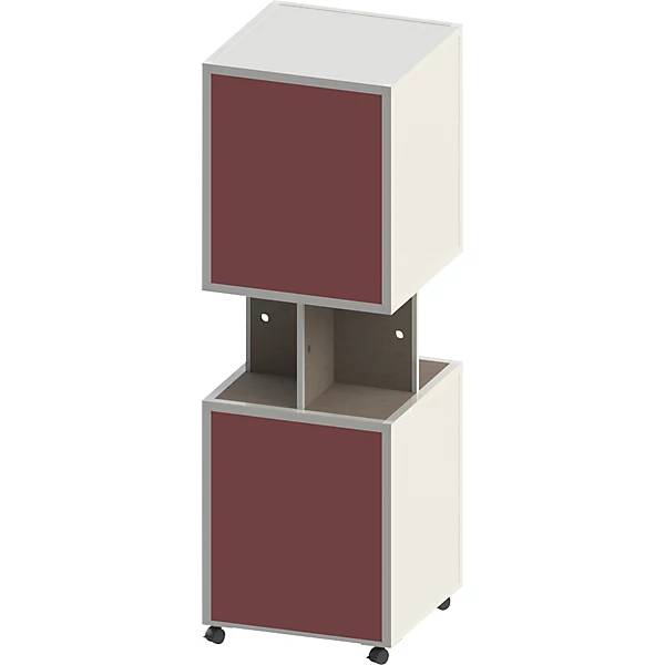 Infosäule Stahlblech mobil HxB 1884 x 620 mm Textil rotbraun Dekor Eiche marone. KROmedia GmbH & Co. KG