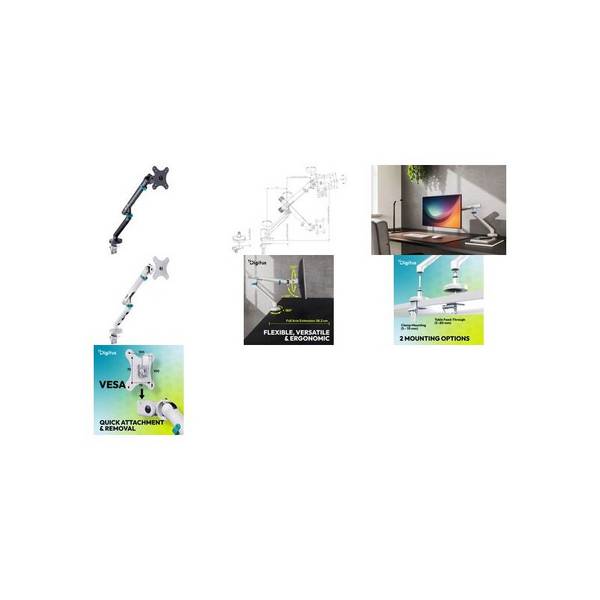 DIGITUS TIS 35 2TFT, 4Gelenke weiß max.10KG mech. Feder Multimedia-Technik Tischhalter für