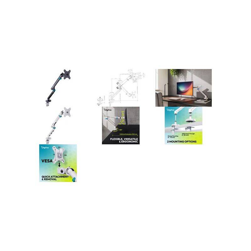 DIGITUS TIS 35 1TFT 1Gelenk Feder schwarz Max.10KG Multimedia-Technik Tischhalter für Monitor-0