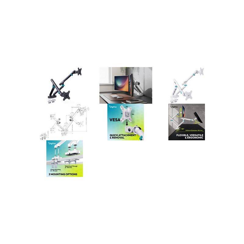 DIGITUS TIS 35 2TFT 2Gelenke Feder schwarz Max.2x10KG Dual Multimedia-Technik Tischhalter für-0