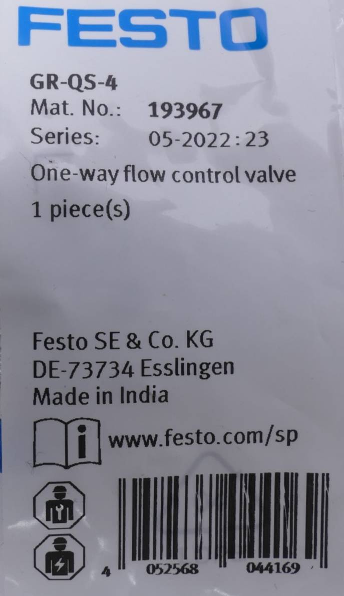 6x Festo Drossel-Rückschlagventil GR-QS-4 | 193967-2