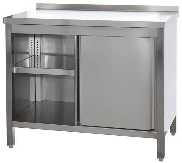 A&S Gastro Edelstahl Arbeitsschrank mit Aufkantung, Türen und höhenverstellbaren Zwischenboden | Bautiefe 600mm | AISI 3