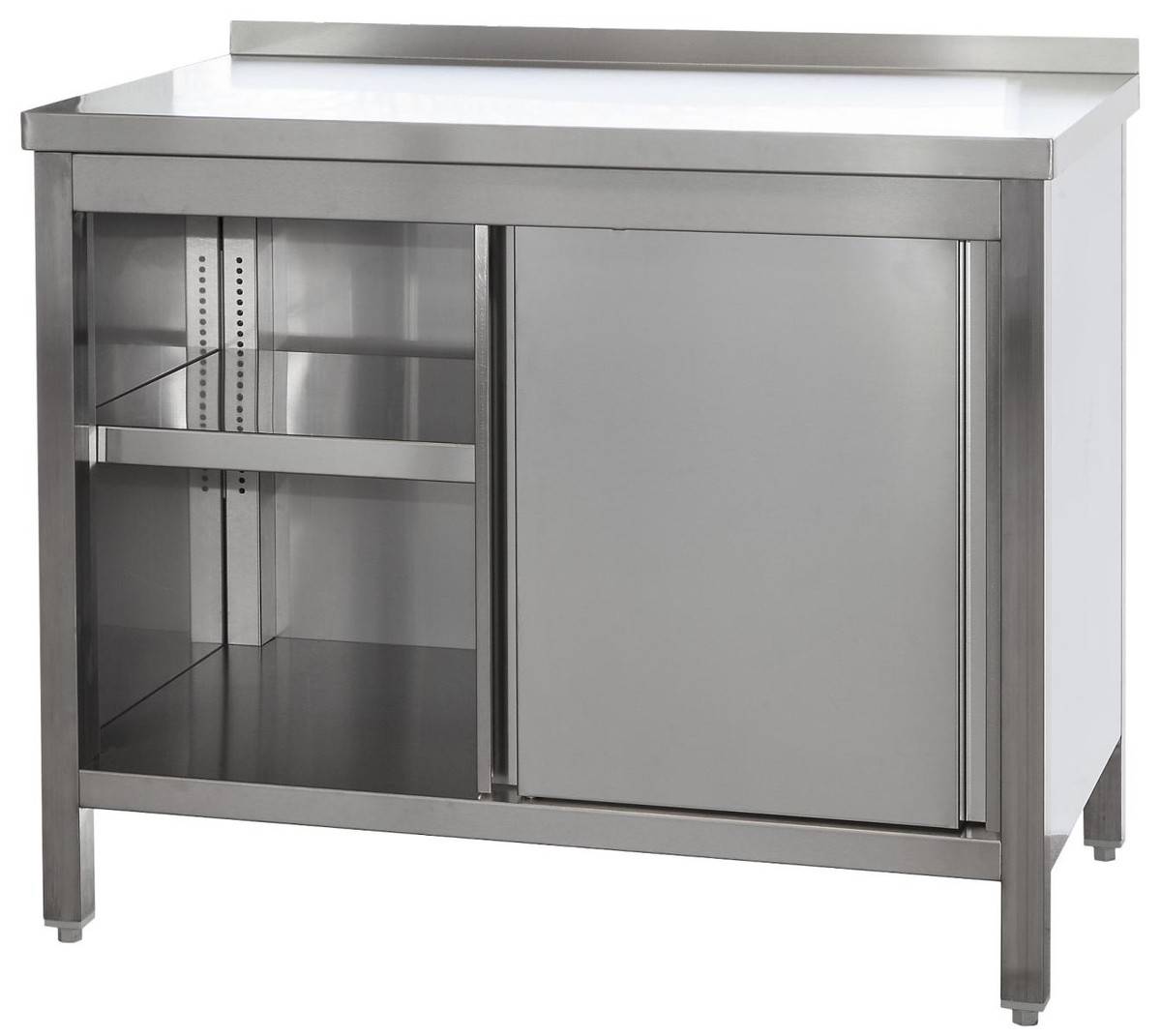 A&S Gastro Edelstahl Arbeitsschrank mit Aufkantung, Türen und höhenverstellbaren Zwischenboden | Bautiefe 600mm | AISI 3-0