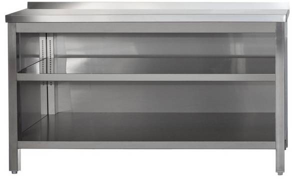 A&S Gastro Edelstahl Arbeitsschrank offen mit Aufkantung und höhenverstellbaren Zwischenboden | Bautiefe 600mm | AISI 30