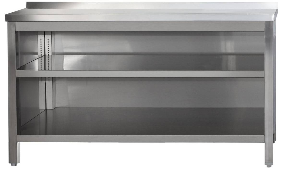 A&S Gastro Edelstahl Arbeitsschrank offen mit Aufkantung und höhenverstellbaren Zwischenboden | Bautiefe 600mm | AISI 30-0