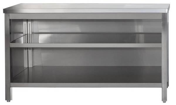 A&S Gastro Edelstahl Arbeitsschrank offen mit höhenverstellbaren Zwischenboden | Bautiefe 600mm | AISI 304