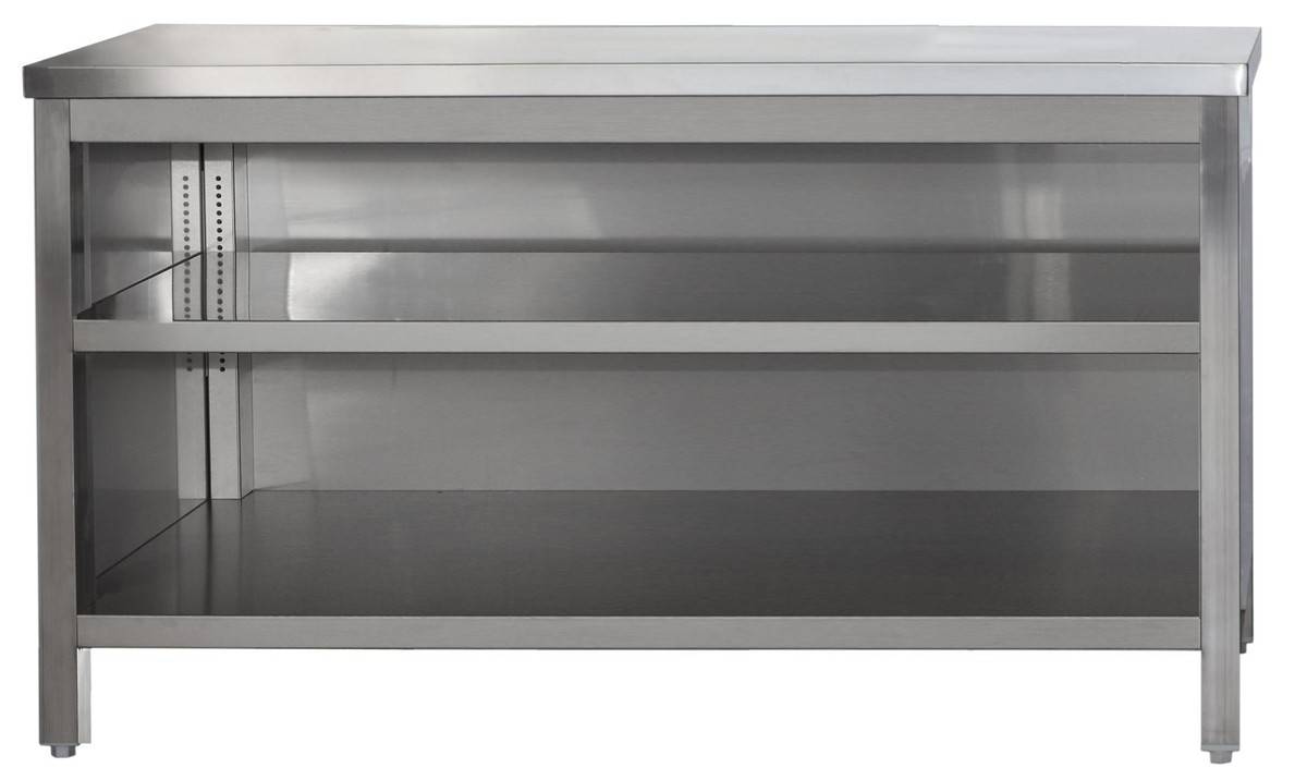 A&S Gastro Edelstahl Arbeitsschrank offen mit höhenverstellbaren Zwischenboden | Bautiefe 600mm | AISI 304-0