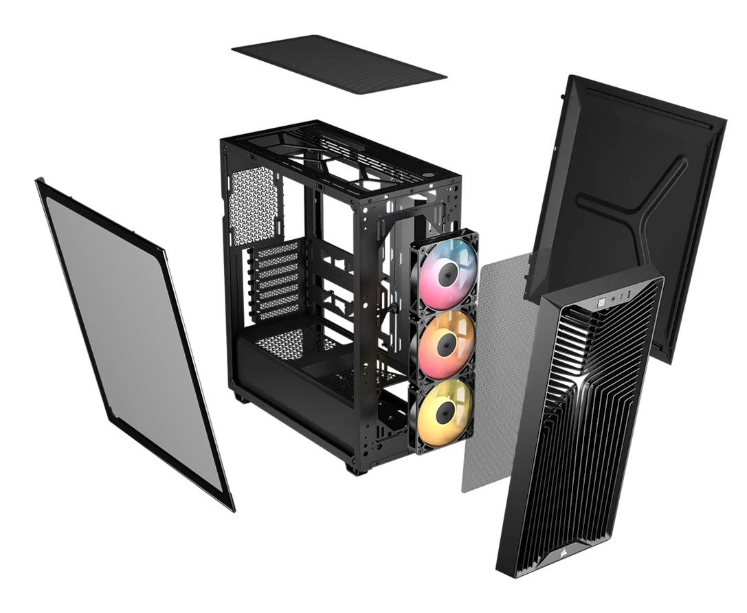 Corsair 3200D RS ARGB Mid-Tower PC Case, Midi Tower, PC, Schwarz, Mini-ITX, micro ATX, ATX, Stahl,-1