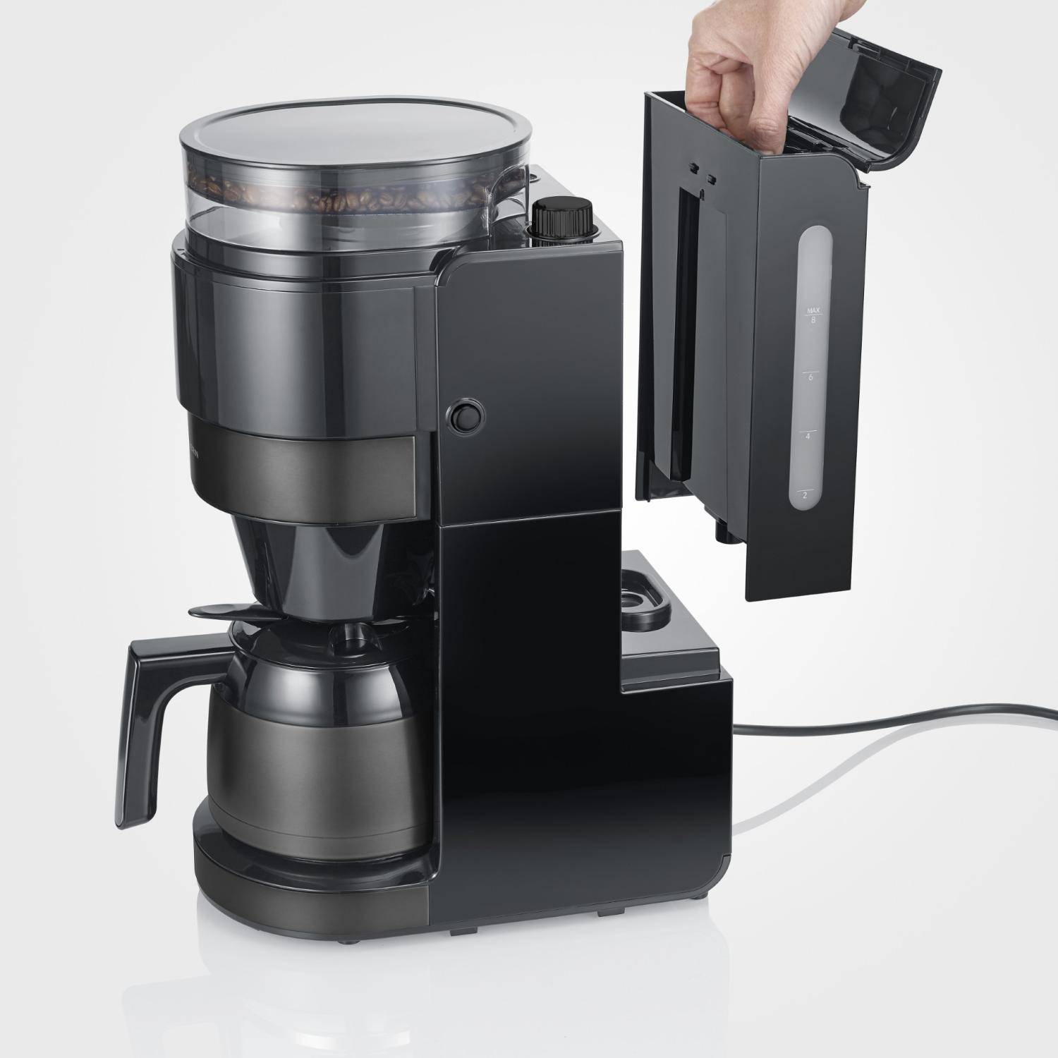 Severin KA4831, Filterkaffeemaschine, Kaffeebohnen, Gemahlener Kaffee, Eingebautes Mahlwerk, 900 W, Schwarz-2