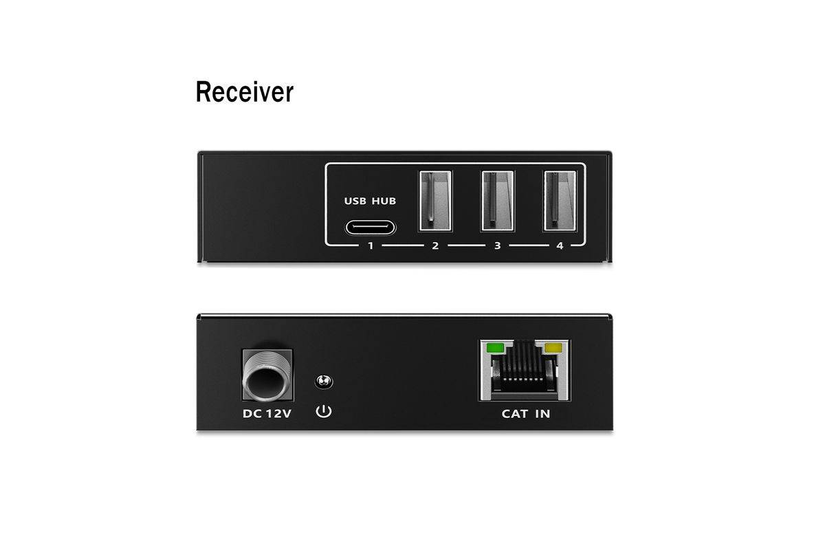 USB 3.2 Gen1 CAT Extender, 5 Gbps, 4 Ports: 3x USB-A / 1x USB-C, 100m-2