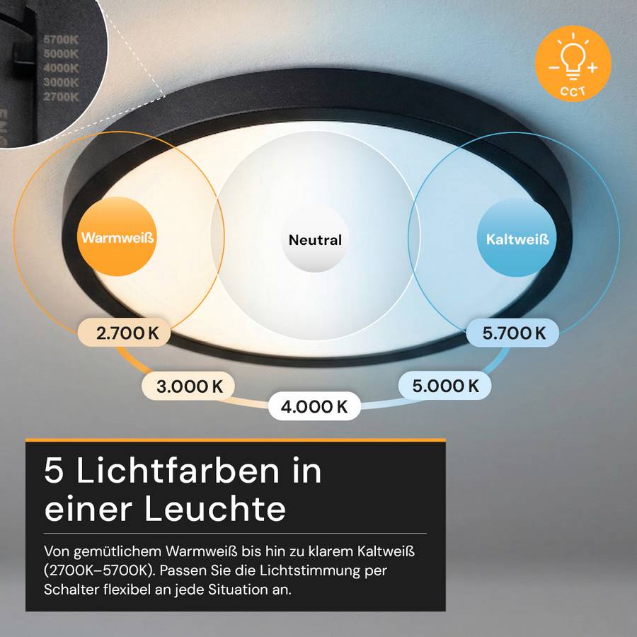 ENOVALITE LED Panel 24W 2700- 5700K Warm- Kaltweiß Dimmbar Variabler Lochausschnitt Einbauleuchte Aufbauleuchte Schwarz-2