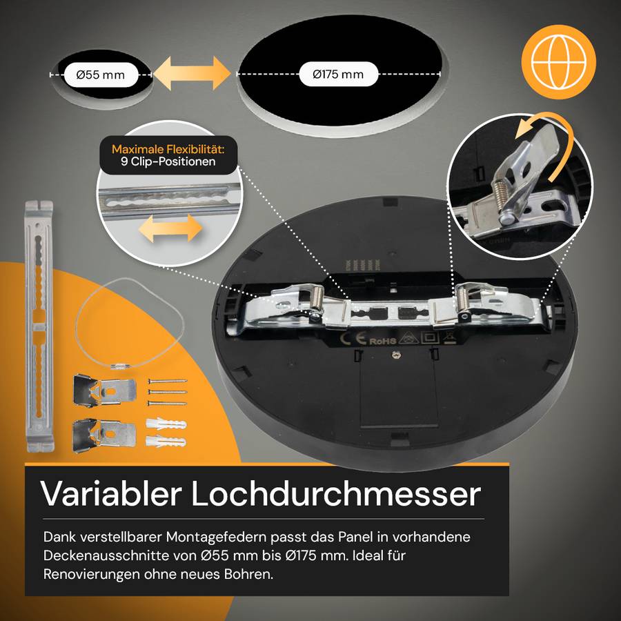 ENOVALITE LED Panel 18W 2700- 5700K Warm- Kaltweiß Dimmbar Einbauleuchte Aufbauleuchte Schwarz Variabler Lochausschnitt-4