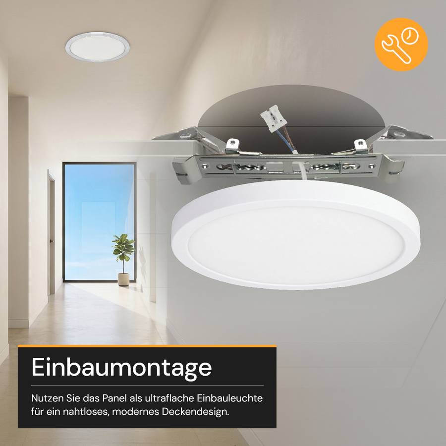 ENOVALITE LED Panel 12W 2700- 5700K Warm- Kaltweiß Einbauleuchte Aufbauleuchte Rund Weiß Variabler Lochdurchmesser IP20-4