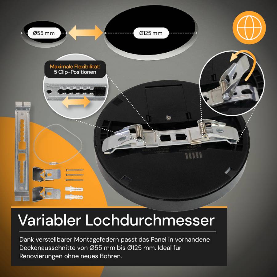 ENOVALITE LED Panel 12W 2700- 5700K Warm- Kaltweiß Dimmbar Variabler Lochausschnitt Einbauleuchte Aufbauleuchte Schwarz-4