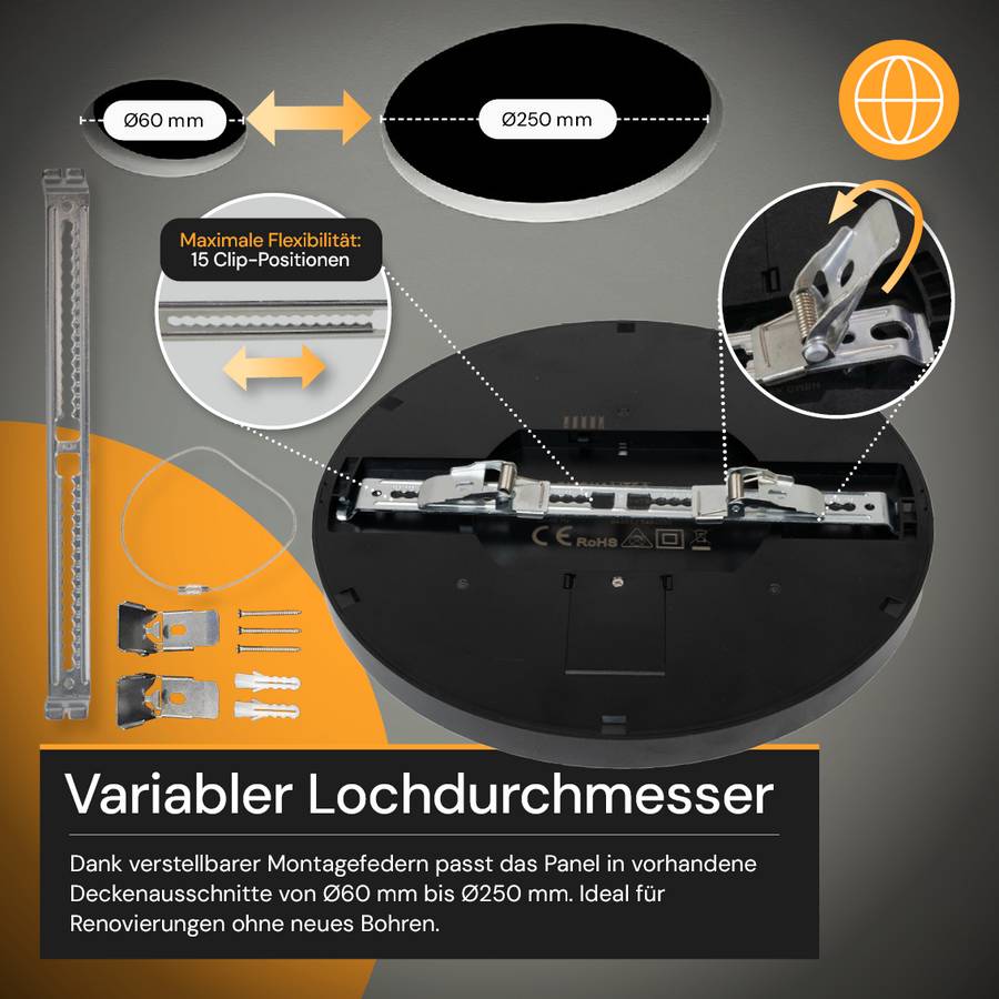 ENOVALITE LED Panel 24W 2700- 5700K Warm- Kaltweiß Einbauleuchte Aufbauleuchte Schwarz Variabler Lochausschnitt-3