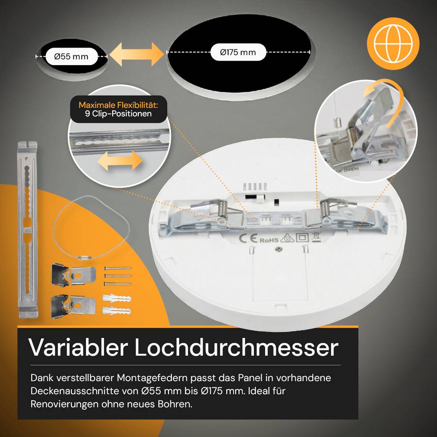 ENOVALITE LED Panel 18W 2700- 5700K Warm- Kaltweiß Dimmbar Einbauleuchte Aufbauleuchte Weiß Variabler Lochausschnitt-4