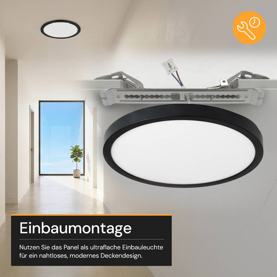 ENOVALITE LED Panel 18W 2700- 5700K Warm- Kaltweiß Einbauleuchte Aufbauleuchte Schwarz Variabler Lochausschnitt Rund-4